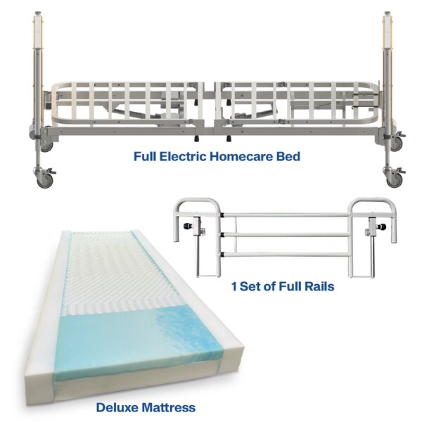 VMS Full Electric Homecare Bed – 1 Set of Full Rails - Deluxe Mattress